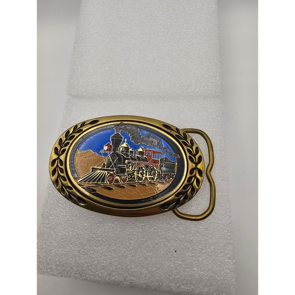 Heritage Buckles Other - Heritage Buckles Solid Brass Steam Train Locomotive Enamel Belt Buckle Vintage